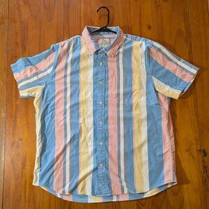 American Eagle Men’s Short Sleeve Button-Down Shirt – Pastel Stripes, Size XL